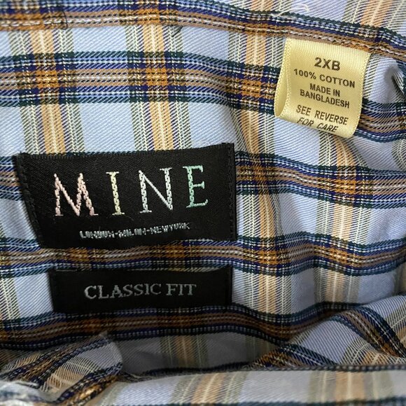 MINE Men’s Long Sleeve Classic Fit Orange Blue Checked Button Down Shirt Sz 2XB - Picture 4 of 11
